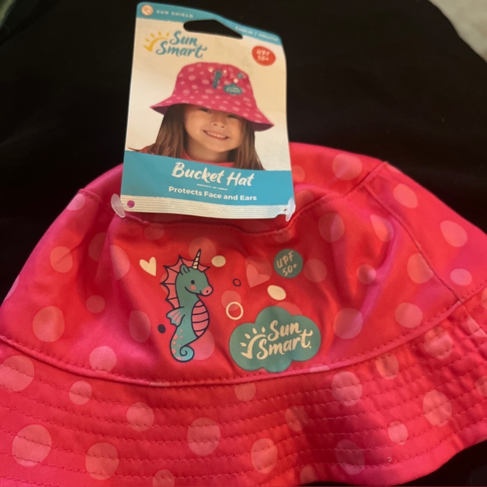 Sun Smart Child Bucket Hat UPF 50+ Aqua Leisure Sun Shield Pink Girls Seahorse